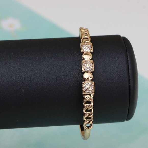 Rose Gold Bangle with Diamond-Studded Pyramid & Link Design, XPBL0470 - Picture 8 of 12